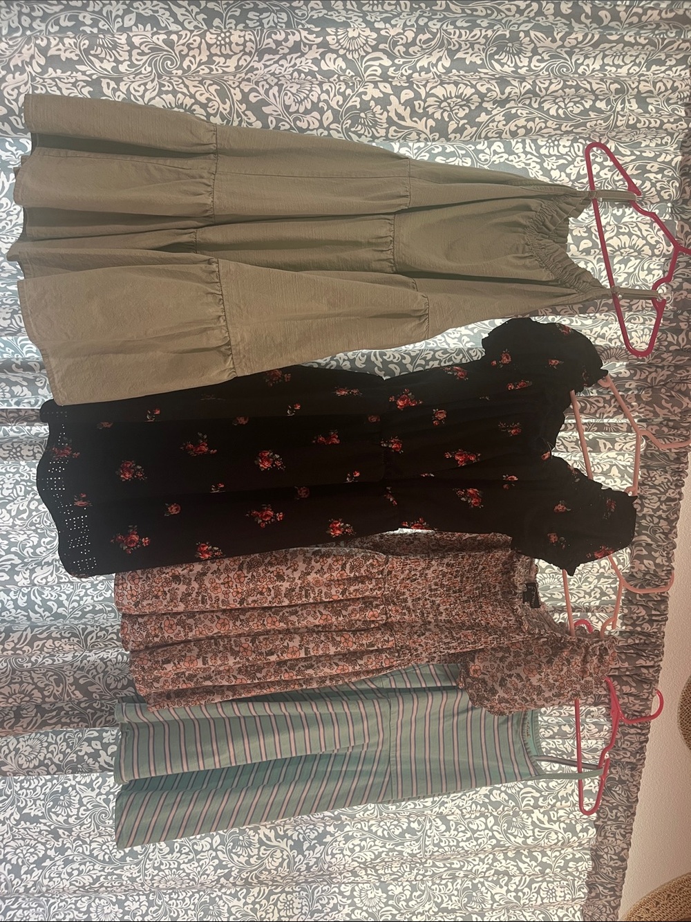 Girls' Olive Tiered Casual Maxi Dress - Unknown Brand
